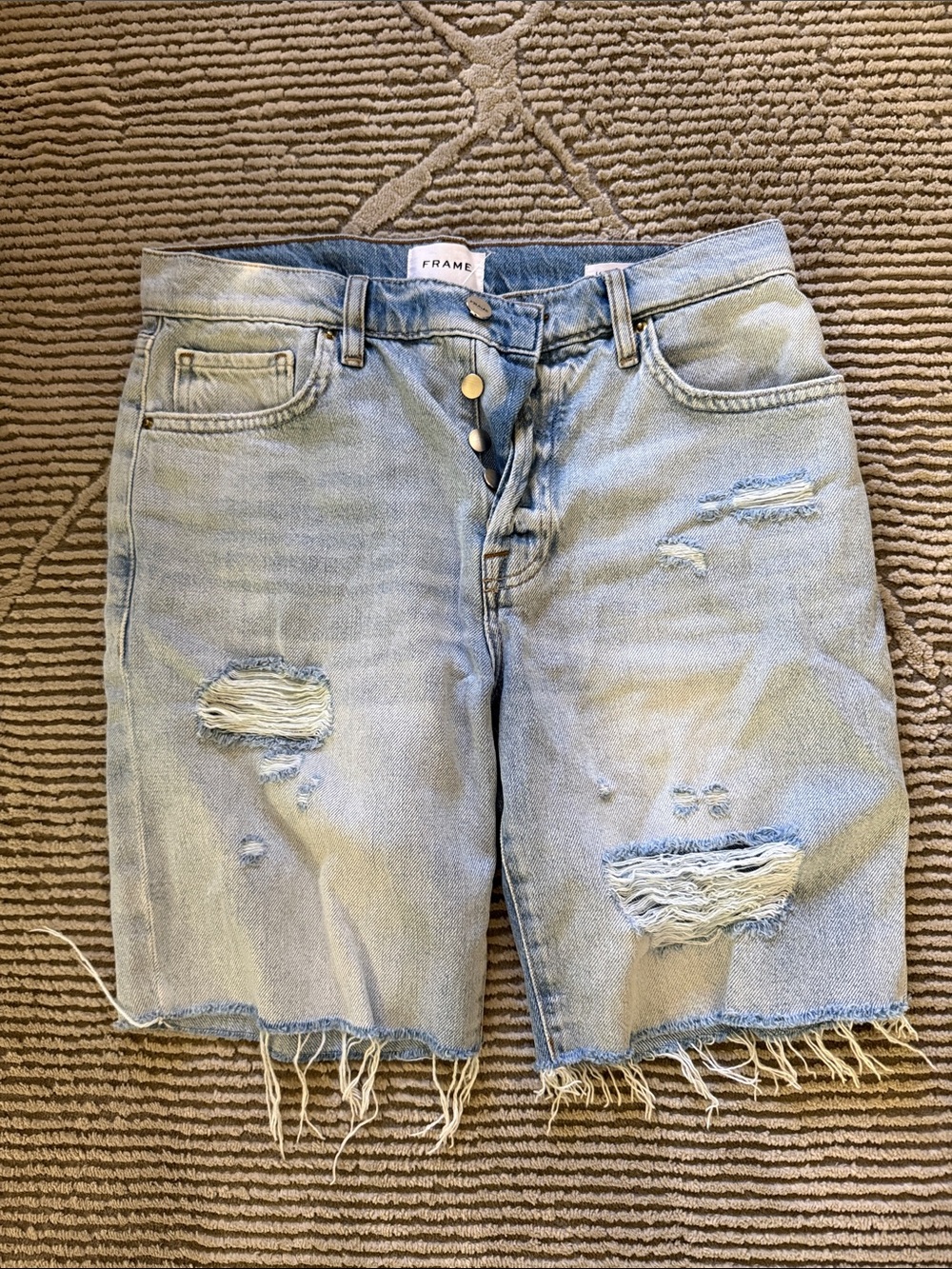 Frame Denim Washed Light Blue Distressed Jean Shorts